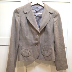 Ann Taylor Petites Taupe Tan Tweed 3 Button Lined Blazer Jacket Size 2P